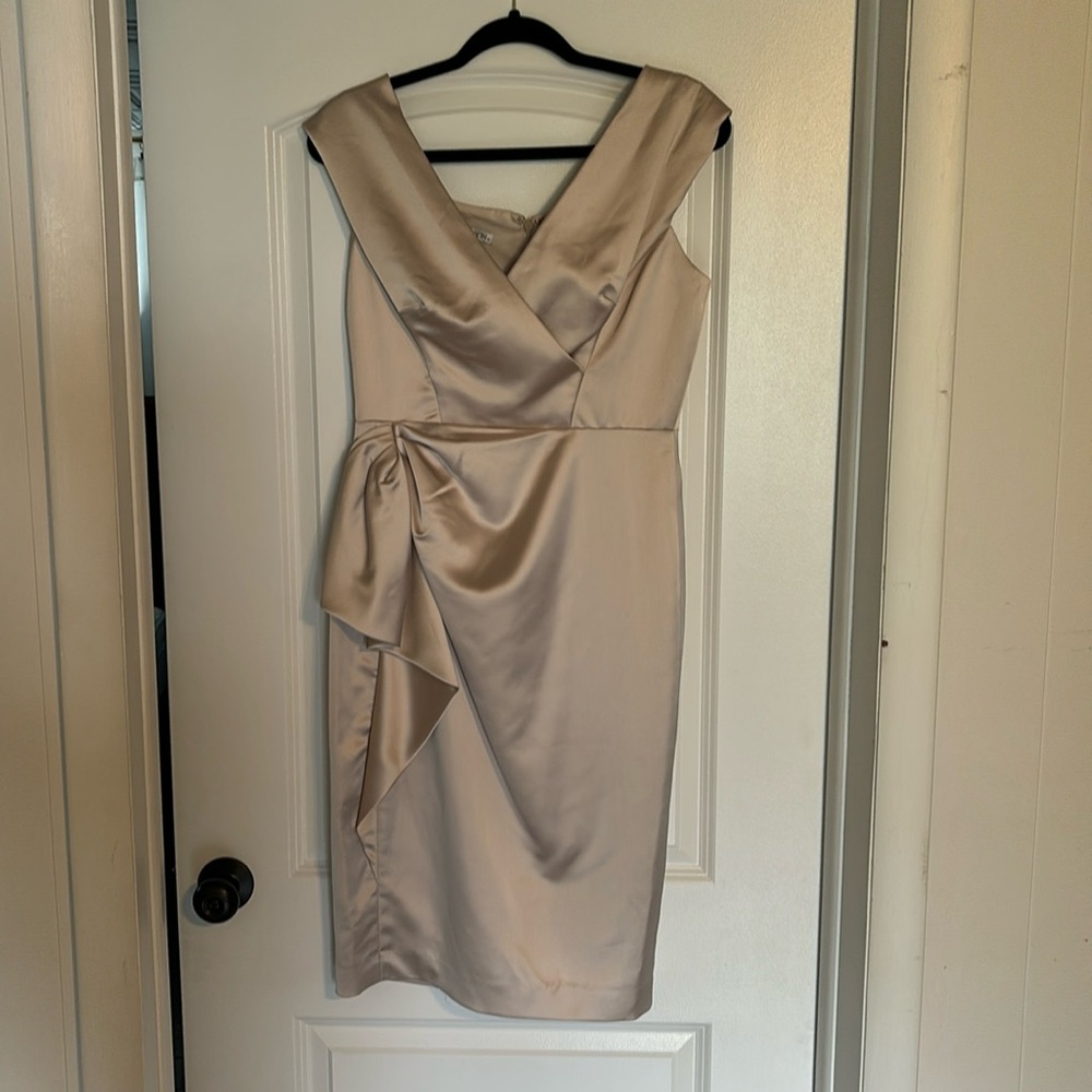 Beautiful Champagne-colored Maggy London Satin Dress 8